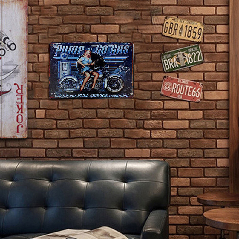 Rectangular Retro Metal Tin Sign Metal Painting Motorcycle with Girl Decor