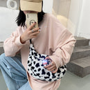 Women Plush Cow Print Chest Bag Casual Pendant Crossbody Shoulder Packs (2)