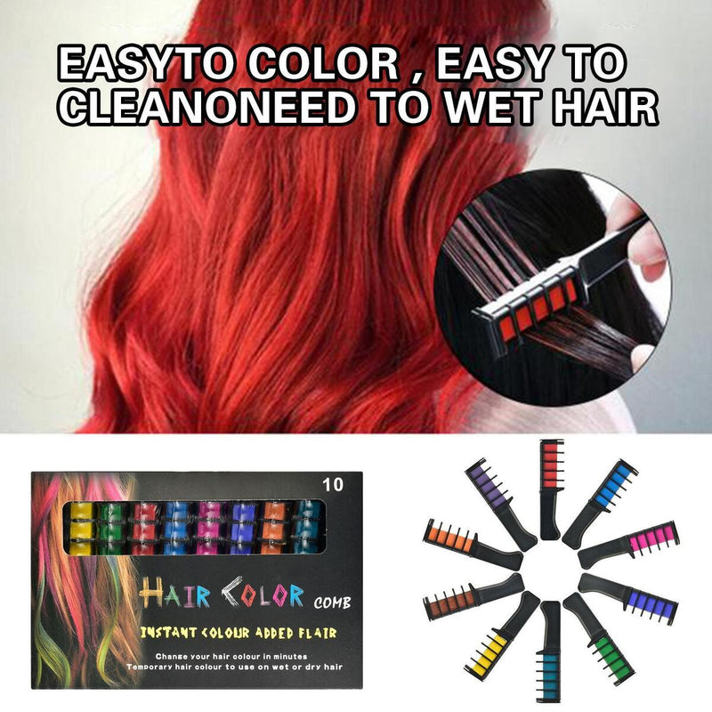 10Hair Color Chalks Crayons Disposable Hair Dye Comb Temporary Hair Dyeing~