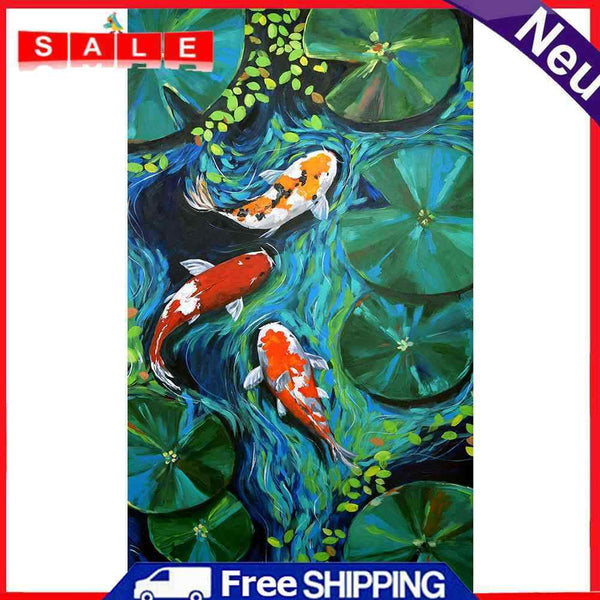 Full Cross Stitch 11CT Cotton Thread DIY Koi Printed Embroidery Hanging Painting