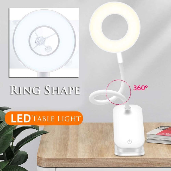 White Eye Protection Table Lamp for Bedside LED Ring Shape Clip On Table Light