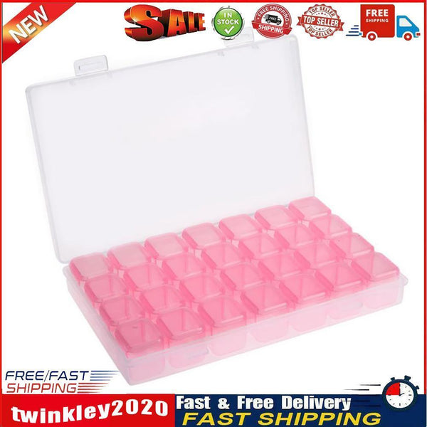 28 Grids Nail Art Storage Box Case Jewelry Organizer Manicure Tools (Pink) Newly
