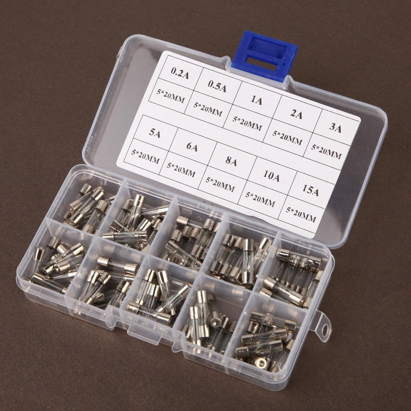 100Pcs/Box 5 * 20mm schnell schnelle Schlag Glas Rohr Sicherung Sortiment Kit 10