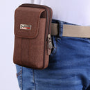 Men Canvas Mobile Phone Bags Double-layer Zipper Fanny Pack (Dark Coffee)