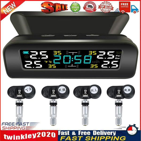 TY17 Car TPMS Solar Auto Tire Pressure Temp Monitoring System with Clock Newly
