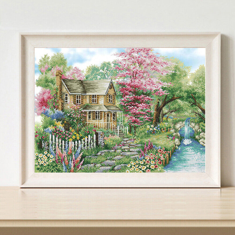 Full Embroidery Mountain Villa Stamped 11CT Needlework Set DIY Cross Stitch K