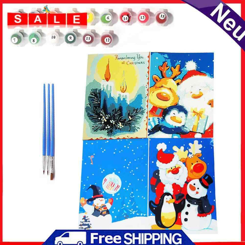 Handpainted DIY Christmas Greeting Card Oil Paint by Numbers Pictures Gifts