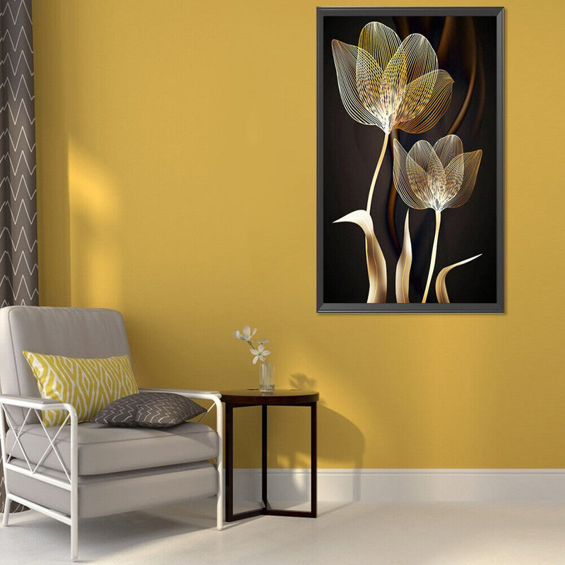 5D Diamond Painting Kit Golden Flower Full Round Drill DIY Crafts Mosaic Pict