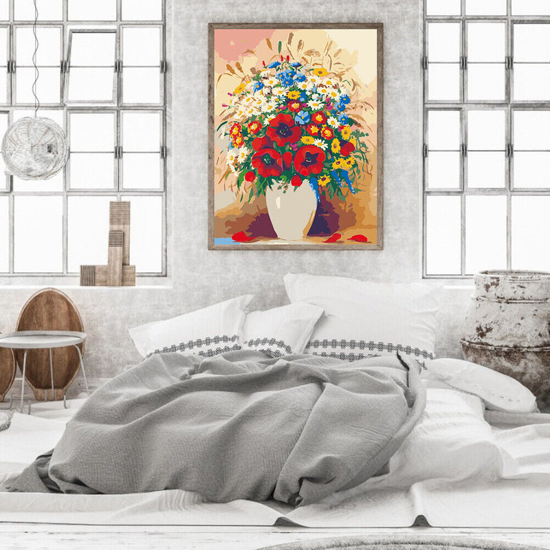 DIY Paint By Number Kit Frameless Colorful Flowers Canvas Handpainted Handcraft