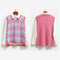 Y2K Preppy Style V Neck Knitwear top Plaid Knitted Sweater Vest Sleeveless