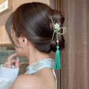 Tassel Hair Claw Retro Flower Hair Clip Barrette Alloy Clip Ponytail E0Z0