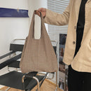 Leisure Women Plaid Printed Canvas Large Capacity Shoulder Underarm Shopping Bag