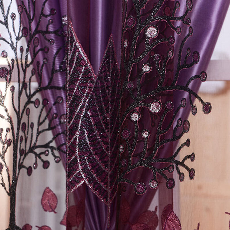 Flower Printing Curtain Yarn Tulle Window Curtain Panel for Bedroom (Purple