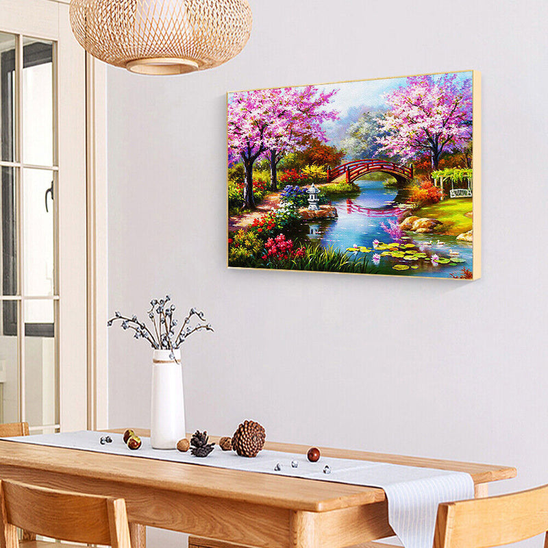 DIY Paint By Number Kit Small Bridge Flowing Water No Frame for Home Decor