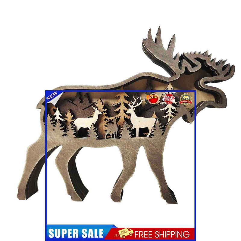 Wooden Ornaments Hollow Multi-Layer Animal Scene Display NO Light (Deer)