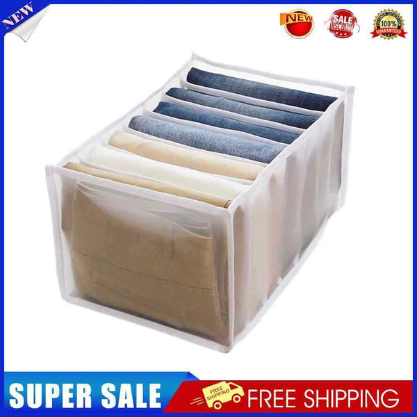 Cloth Drawer Organizer 7-Grid Pants Storage Divider for Leggings (White M)