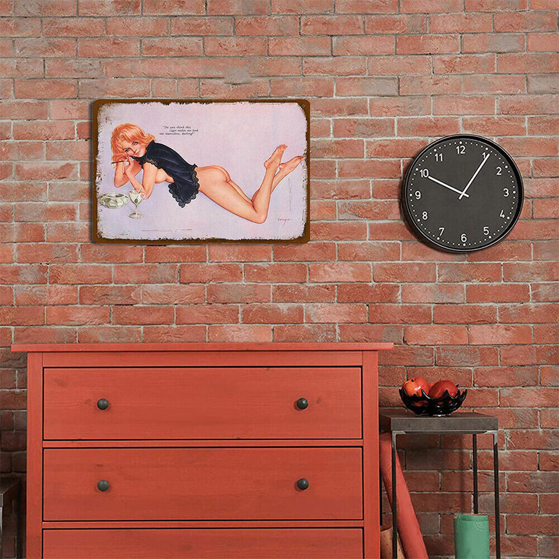 Metal Tin Sign Poster Retro Girl Plate Plaque for Bar Pub Club Wall Art (B)