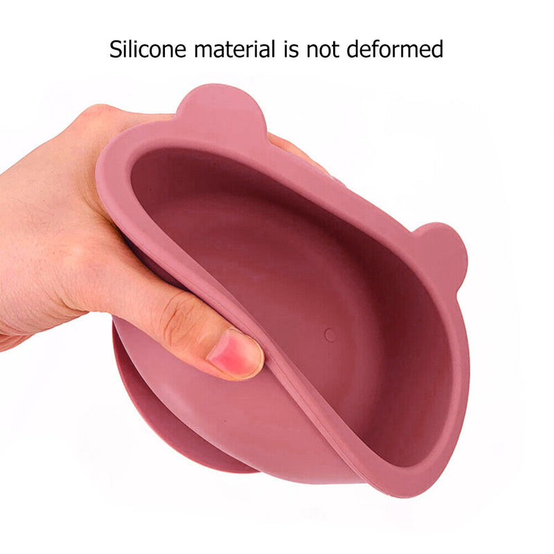 Food-grade Silicone Feeding Plate Bowl Spoon Non-Slip Tableware (Red) Newly