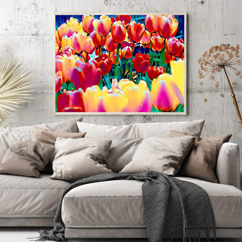 Colorful Flower Oil Paint By Number Kit DIY Drawing Canvas Picture for Adults