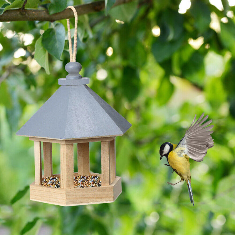Garden Window Wooden Birdhouse Parrot Cage Bird Seeds Food Feeder (Blue)