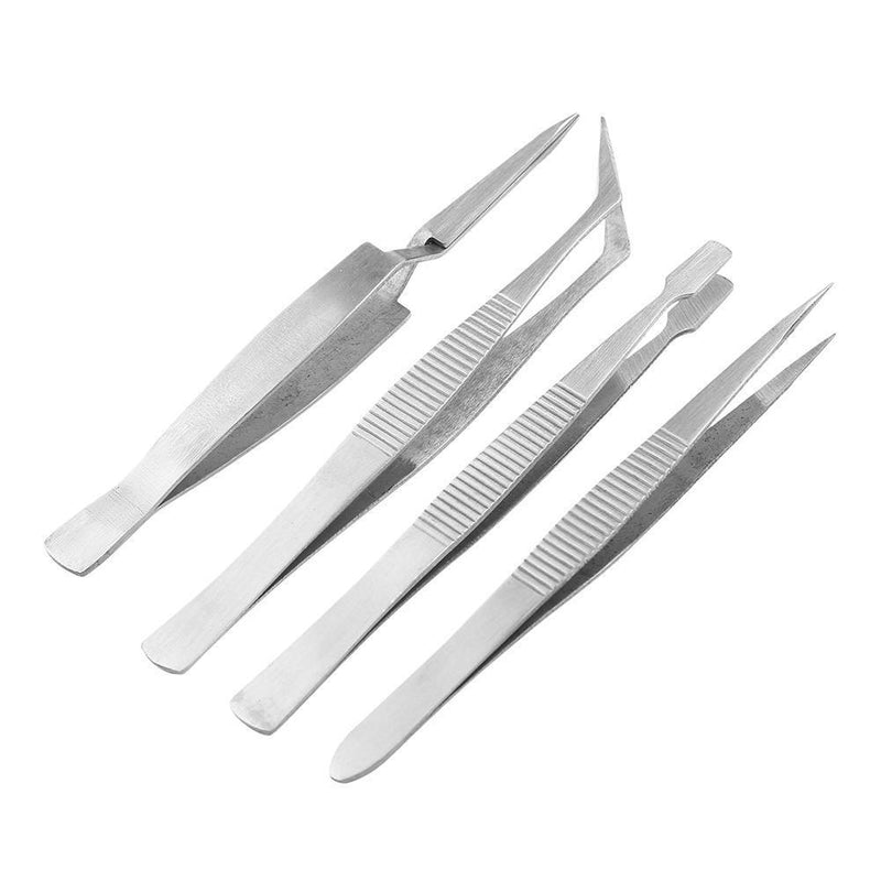 4pcs Stainless Steel Tweezers Pointed Elbow Flat Cross for Craft Kraft