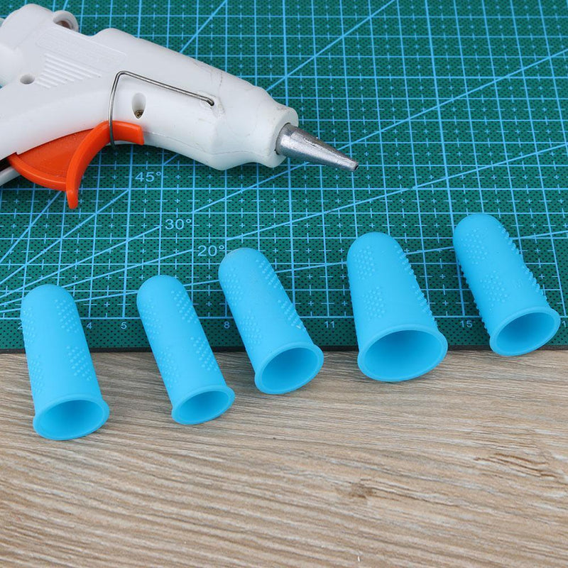 Anti-slip Hot Glue Gun Finger Caps Silicone Finger Cover Sleeve (Blue 5pcs)