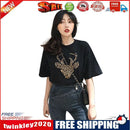 Women T-Shirt Short Sleeve Leopard Deer Print Summer Casual Tops (Black L)