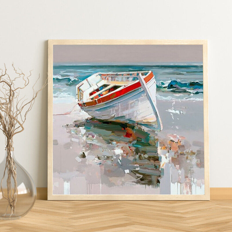 Beach Boat Oil Paint By Numbers Kit DIY Acrylic Painting on Canvas Frameles
