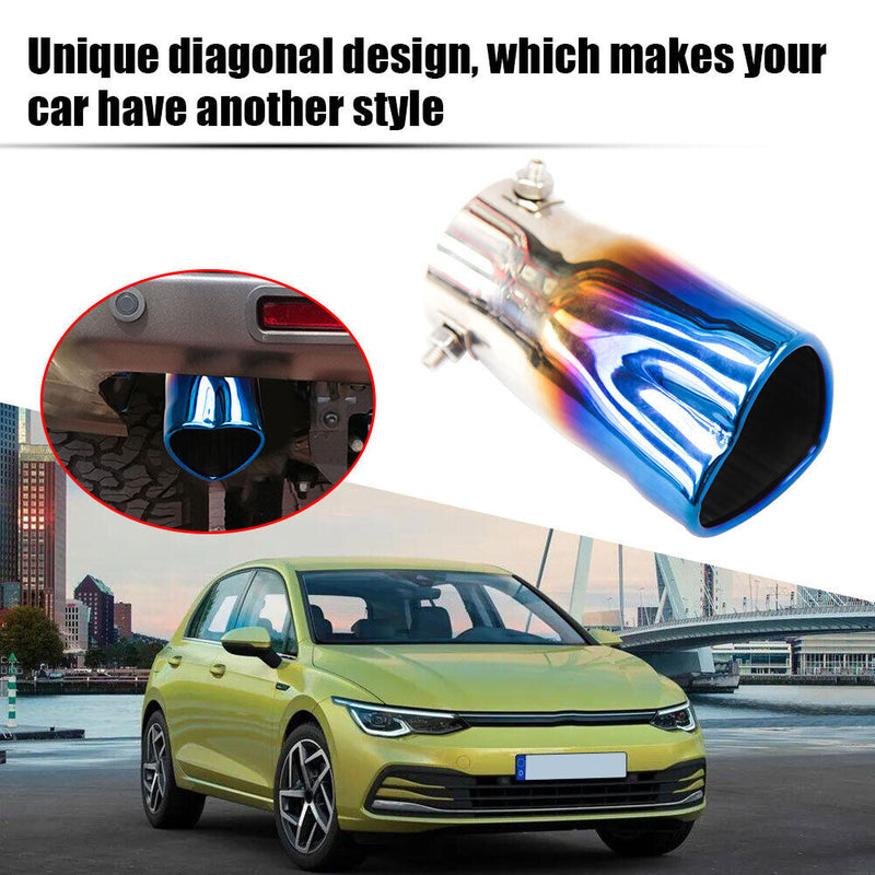 Stainless Steel Car Exhaust Tip Bolt-on Heart Edge 2.5 inch Inlet (Blue) Newly