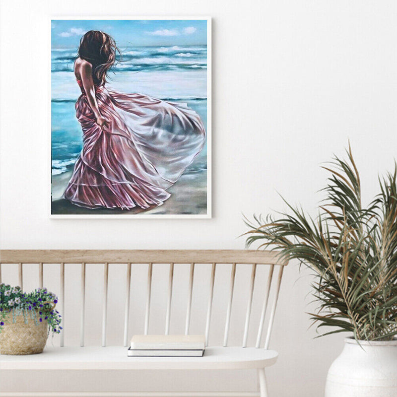 Beach Girl Back Oil Paint By Numbers DIY Canvas Wall Picture Craft Home Dec
