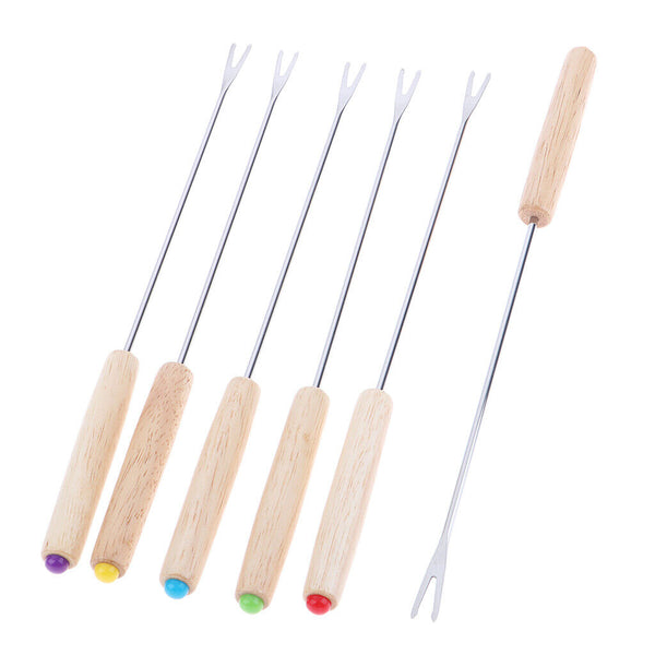 6 Stück Edelstahl BBQ Spieße Bratstangen Nadel Eiche Gabeln Lagerfeuer