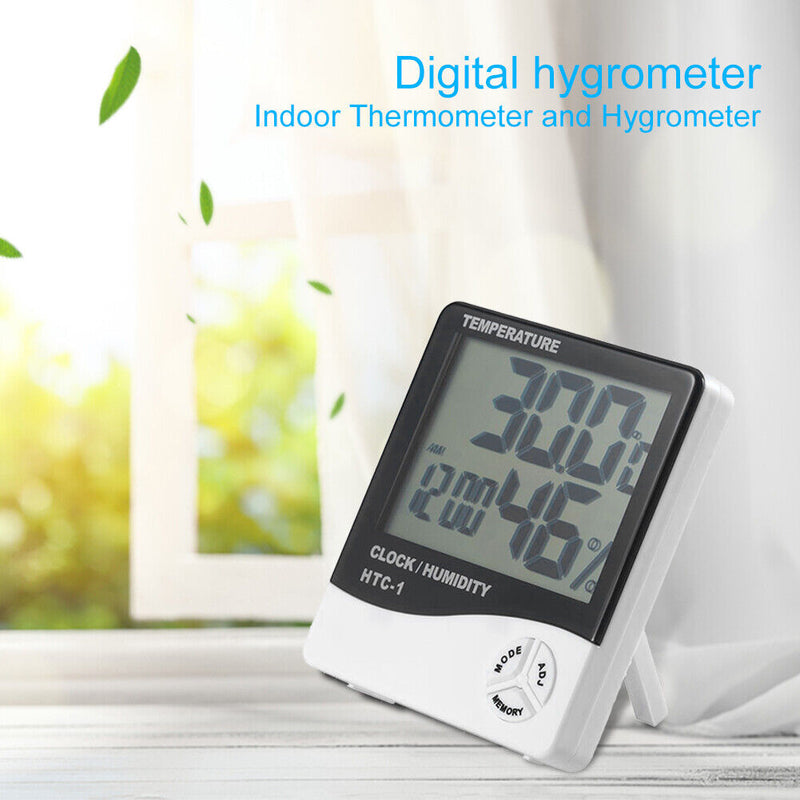 HTC-1 Large LCD Digital Indoor Hygrometer Room Thermometer with Alarm Clock