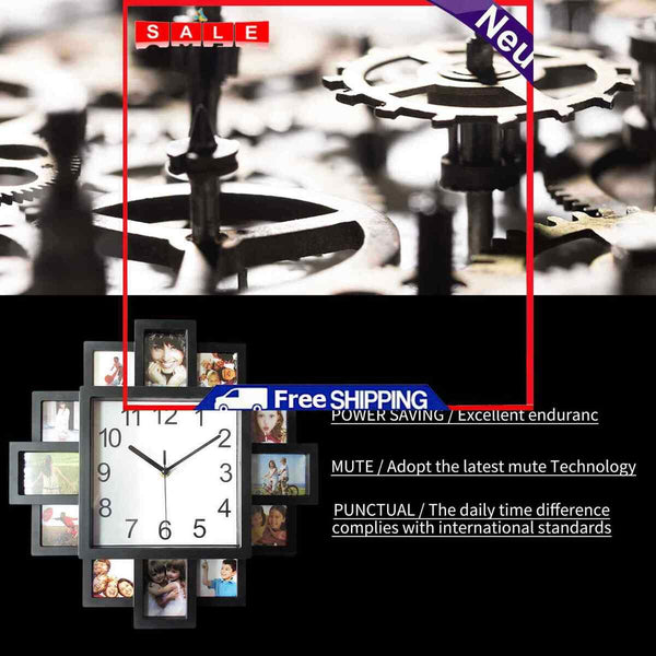 2-in-1 Plastic Multi Photo Frame Wall Clock, Living Room Wall Hanging