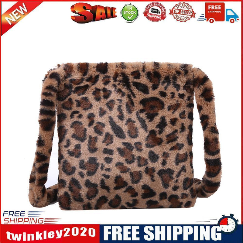 Leopard Crossbody Handbag Women Plush Retro Shoulder Messenger Bag (Brown)