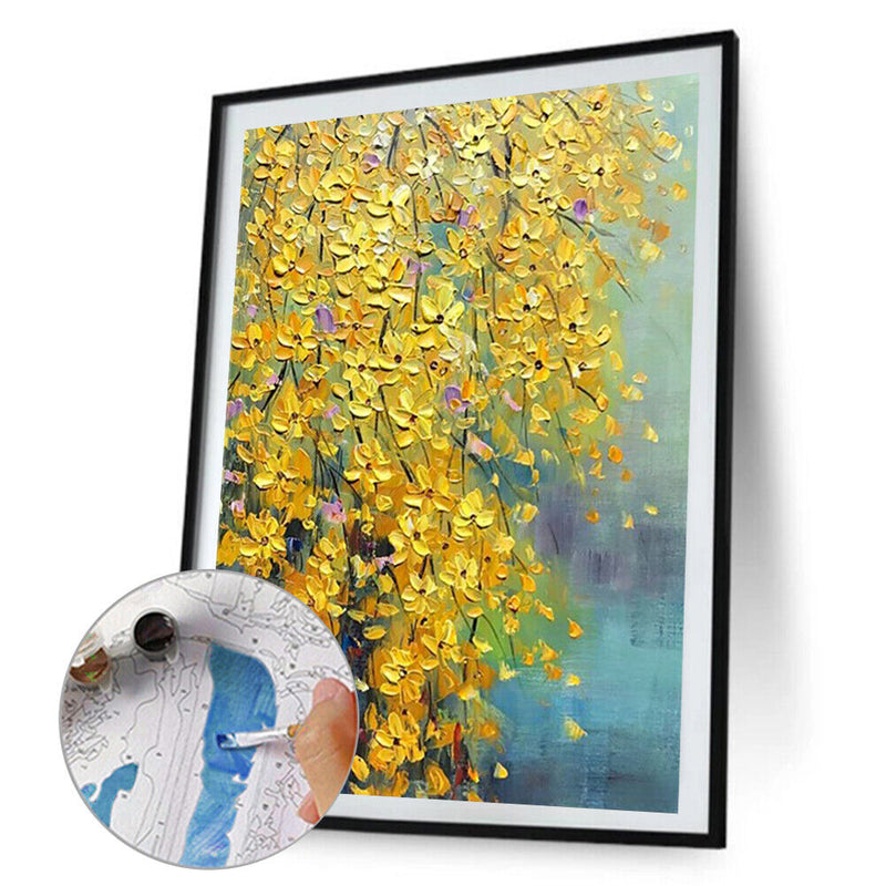 DIY Paint by Number Kit Unique Gift Yellow Flower Pattern Killing Time Tools