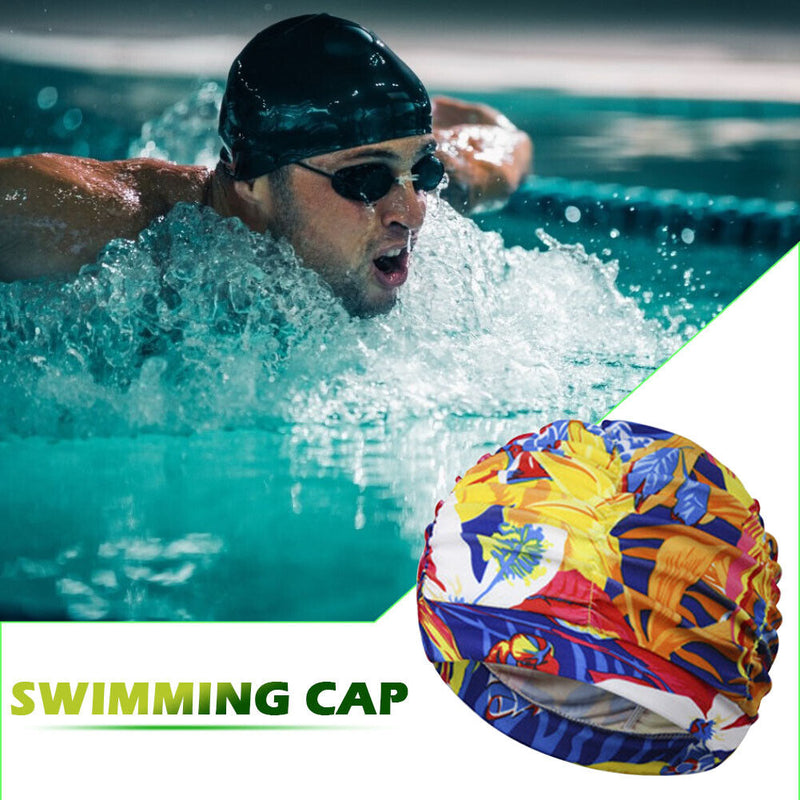 Pleated Swim Cap Long Hair Stretch Elastic Nylon Swimming Bathing Cap for W