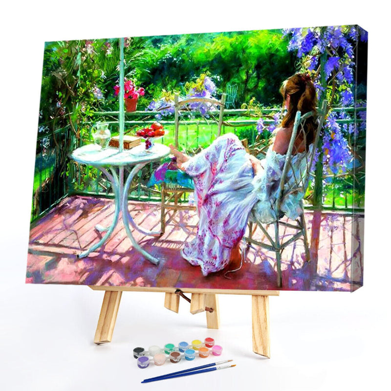 DIY Digital Oil Painting By Numbers Kits Garden Girl Picture Wall Art Room Decor