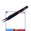 Stainless Steel Tweezers Precision Curved Pointed Tip for Eyelash (Black)