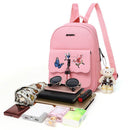 4pcs/set Fashion Women Butterfly Print Backpack Clutch Shoulder Bag (Pink)