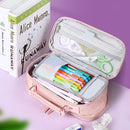 Large Capacity Pencil Case Spacious Canvas Stationery Storage Bag (Pink) Newly