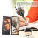 Retro Peafowl Feather Dip Pen Writing Ink Set Fountain Pens Stationery Gift