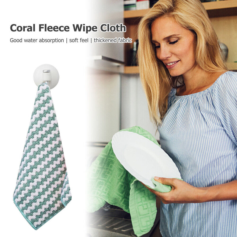 Coral Fleece Dish Clean Towels Highly Absorbent Overlock Design Scoring Pad