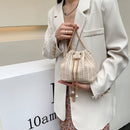 Woven Crossbody Messenger Bag Straw Bucket Women Summer Chain Shoulder Handbags