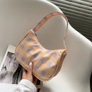 Retro Women Plaid Printing Shoulder Underarm Bag Casual Ladies Small Hobos Purse