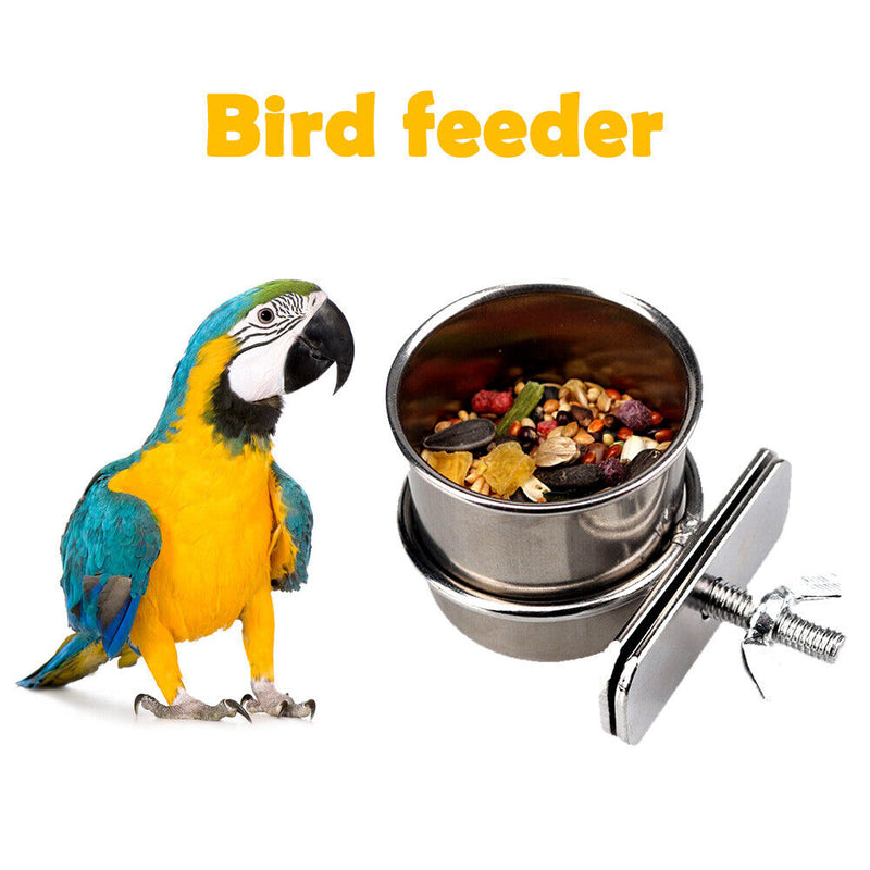 Stainless Steel Hang Cage Bowl Parrot Feeding Food Drinking Dish (6.5cm) Newly