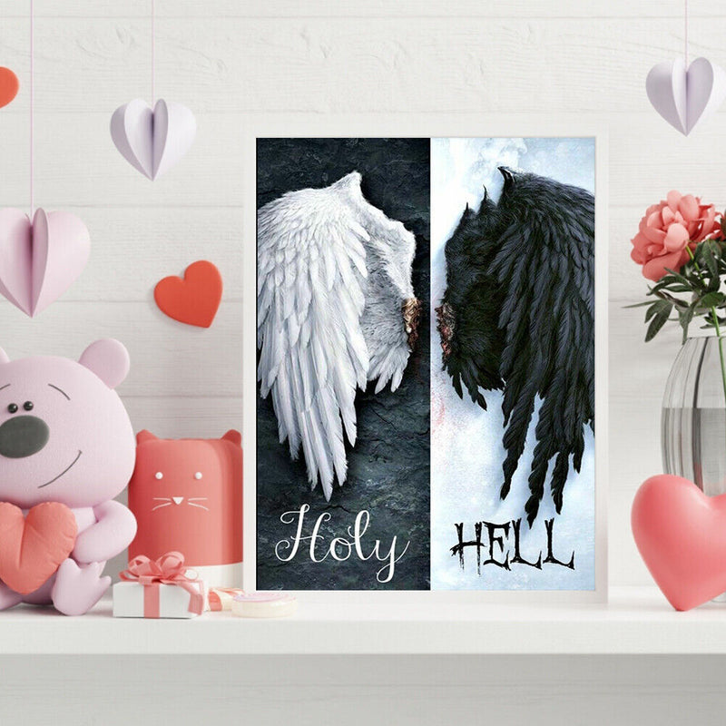 Canvas Paint By Numbers Black White Angel Wings Oil Hand Painted Home Art