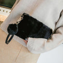Women Clutch Fur Plush Bag Casual Handbag Purse Winter Crossbody Bag(Black)