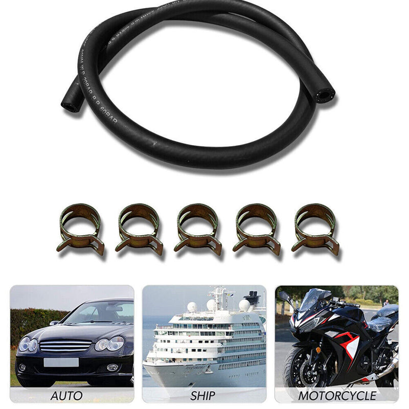3/8Inch Fuel Gas Line 3.28 Feet with 5 Pcs Hose Clamps for Boat Marine Outboard