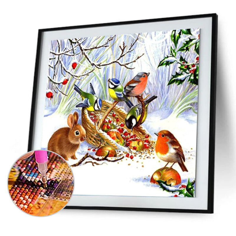 5D Rhinestone Picture DIY Bird in Snow Full Round Drill Art Diamond Painting Kit