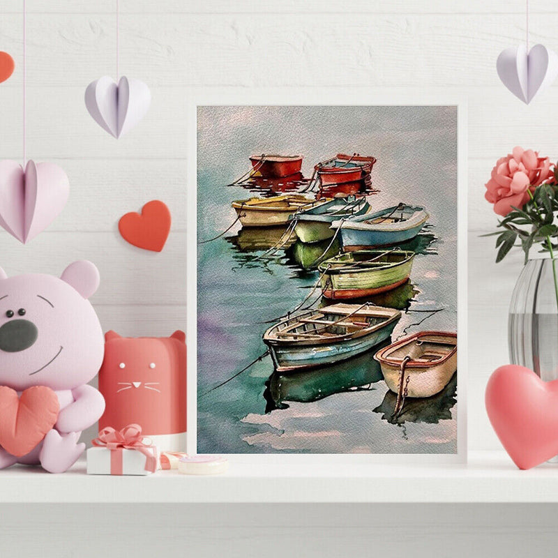 Colorful Boats Oil Painting By Numbers DIY Frameless Art Picture On Canvas